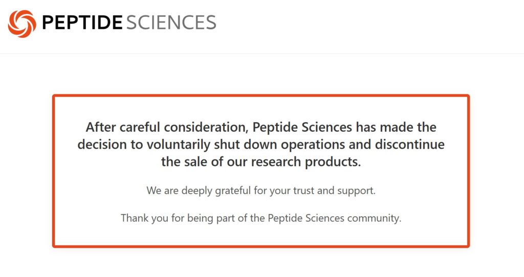 Peptide Sciences Shutdown